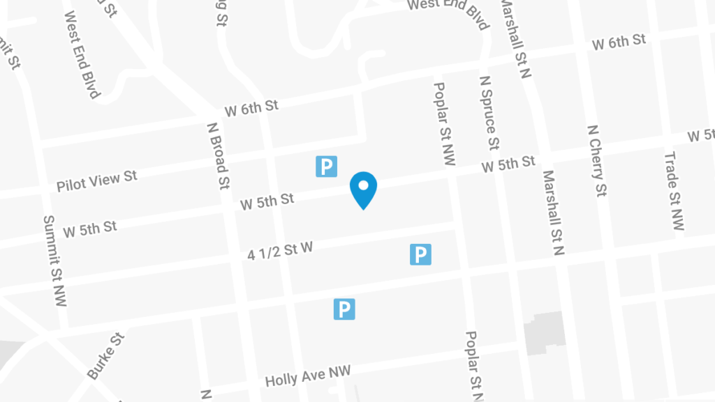 Map showing Centenary Church on Fifth Street between Poplar and Spring streets, and adjacent parking